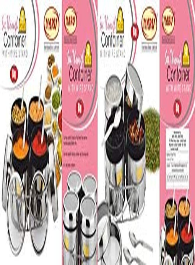 مارو مجموعة حاويات تخزين متعددة الأغراض من الفولاذ المقاوم للصدأ من مارو، سعة كل منها 350 مل، مزودة بأغطية شفافة وحامل سلكي، مثالية لتخزين الفواكه المجففة والتوابل والبهارات، برطمانات توابل أنيقة لتنظيم المطبخ. - Image 5